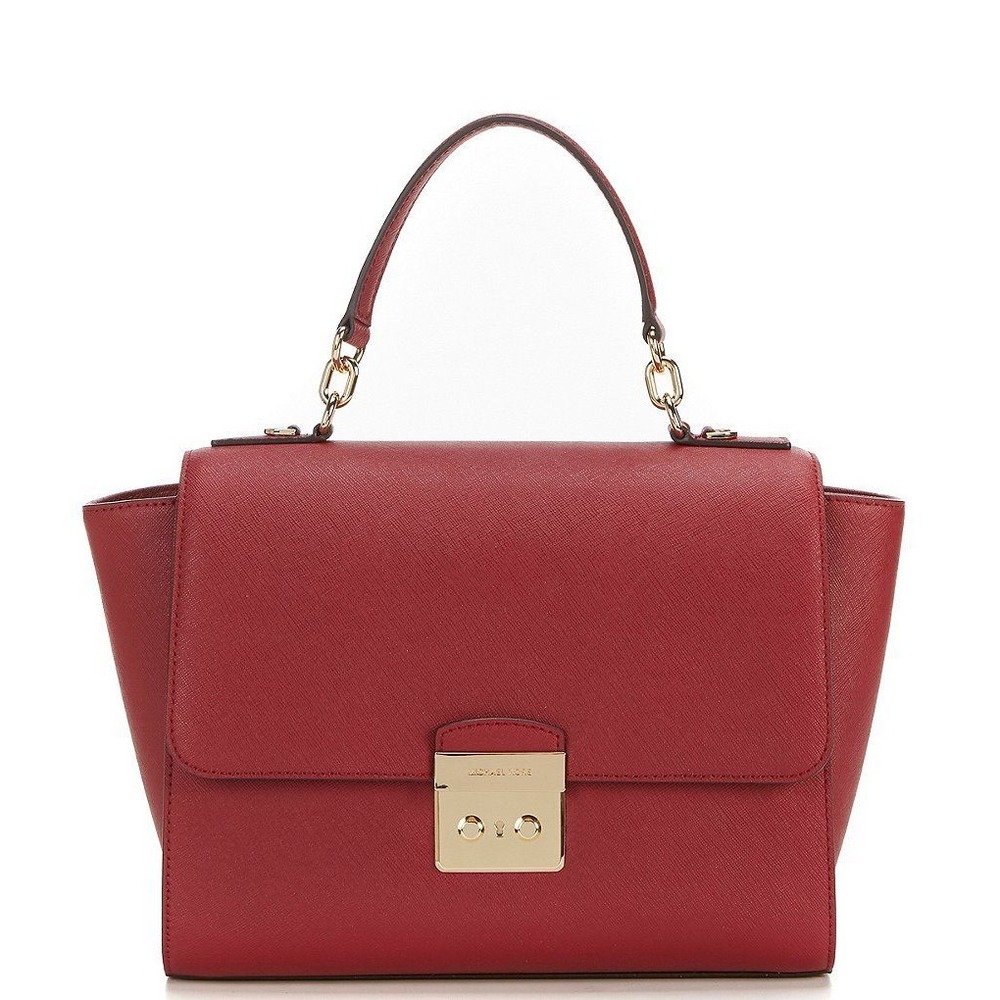 Michael Kors Satchel Handbag‎ Women Medium Burgundy Gold Saffiano Leather